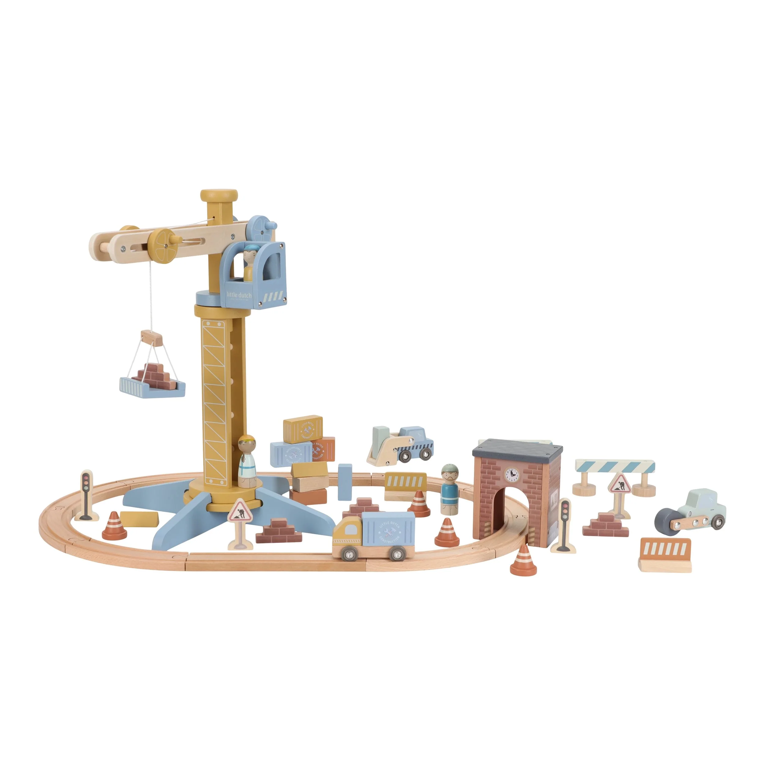 Wooden Crane and Train Track Set
